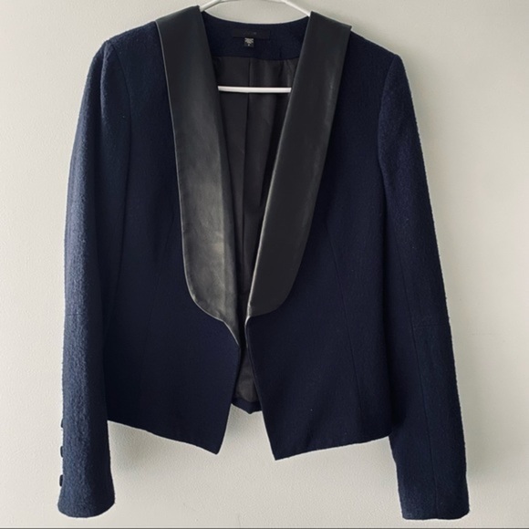 Joe’s Jeans Navy wool tuxedo blazer with leather lapels  XS - Picture 1 of 8